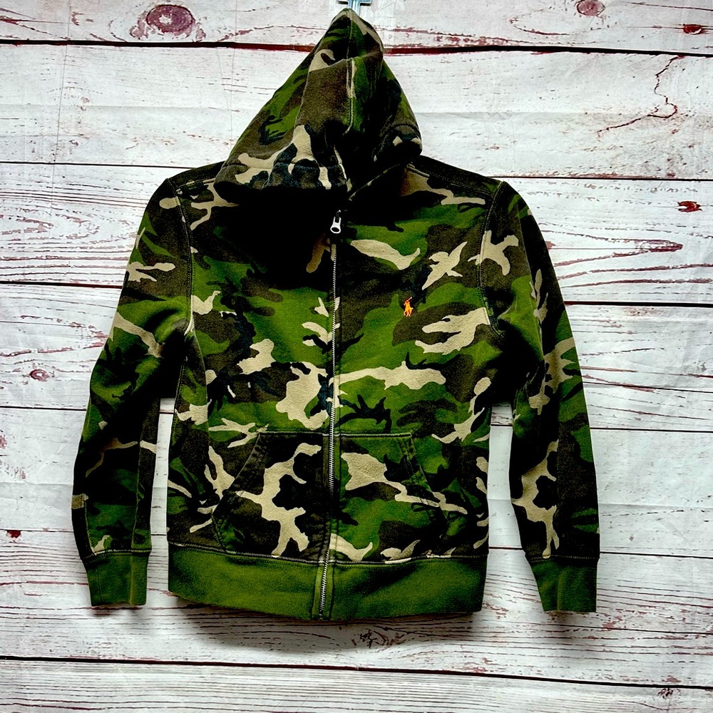 Polo Ralph Lauren Green Camo Camouflage Full Zip Hooded Jacket